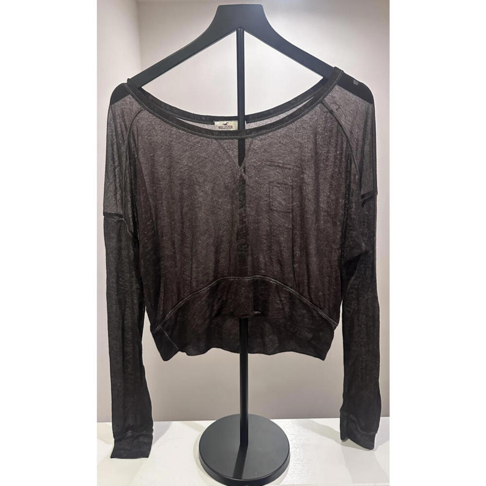 Hollister XSmall Sheer Brown Cropped Off-the-Shoulder or Wide Neck Top